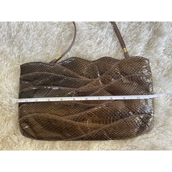 Vintage 70s Sylvia Snakeskin Convertible Clutch Shoulder Bag Brown 11"x7" - Picture 7 of 9